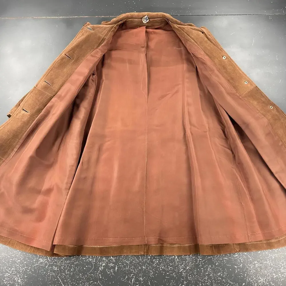 VTG Suede Leather Trench Coat Womens Med/LRG Brown Soft Duster Boho Chic 60's - Picture 3 of 10